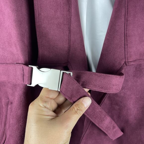 Cromwell Valley Faux Suede Moto Jacket Womens Large Burgundy Embroidered Stretch - Picture 8 of 16